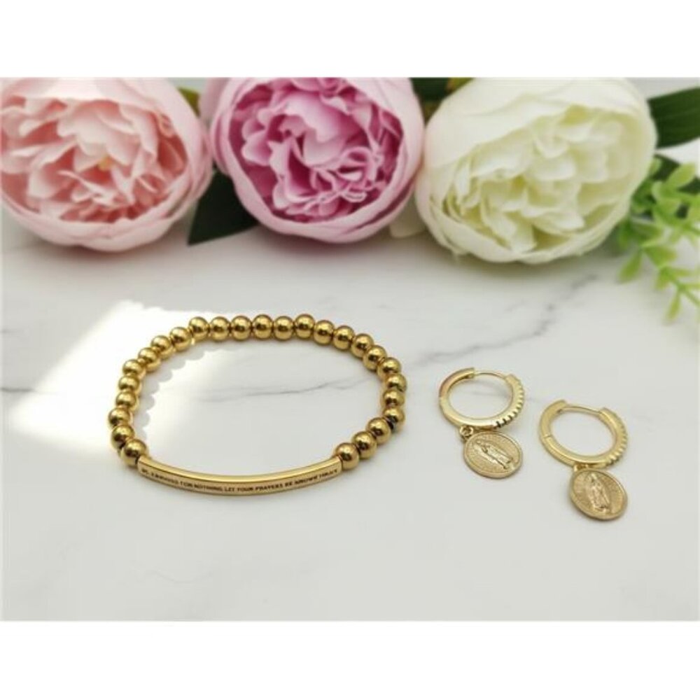 Be Anxious For Nothing Inspirational Bracelet And Earrings Set 14K GF Gold